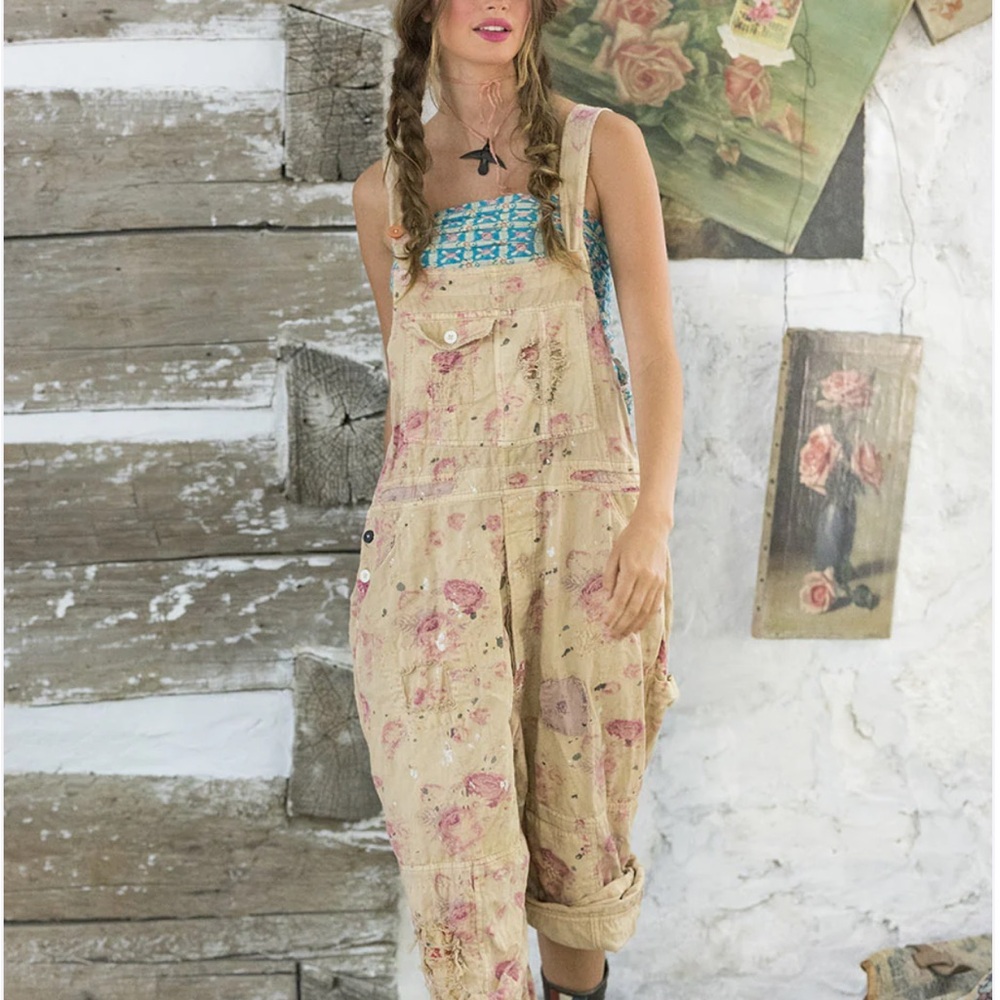 Magnolia Pearl Tan and Pink Floral Jumpsuit